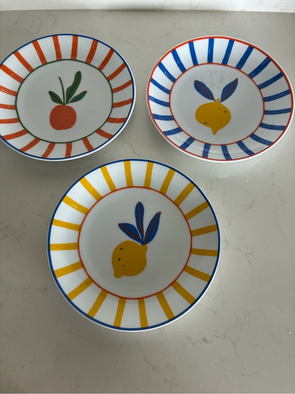 Set 3, 6 in porcelain appetizer plate from the Danica Jubilee Citrus Collection